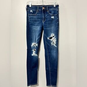 American Eagle Outfitters Dark Blue Distressed Skinny Jeans 6R